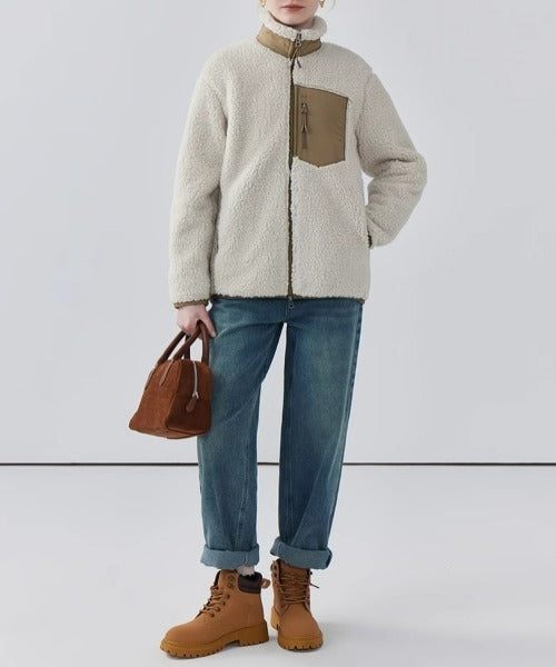 Lily Manteau Teddy Femme – Varm jakke med høj krave, lynlåslommer & afslappet pasform