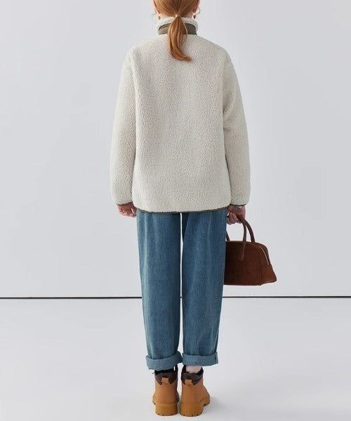 Lily Manteau Teddy Femme – Varm jakke med høj krave, lynlåslommer & afslappet pasform