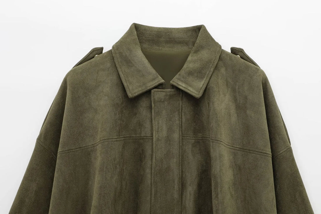 Isla Veste Femme en Daim – Blouson Oversize Élégant avec Coupe Moderne & Confort Doux