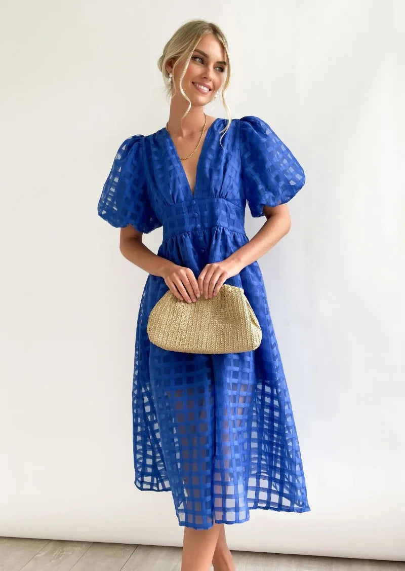 Vestido de mediodía de Mylene Women - Vestido elegante de baldosas con volumen y color brillante