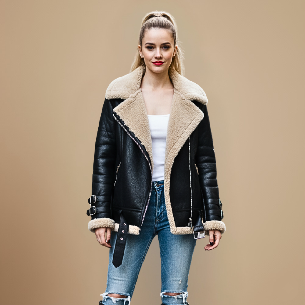 Jolai Veste Femme Style Biker – Manteau Chaud en Laine Mélangée à Coupe Confortable