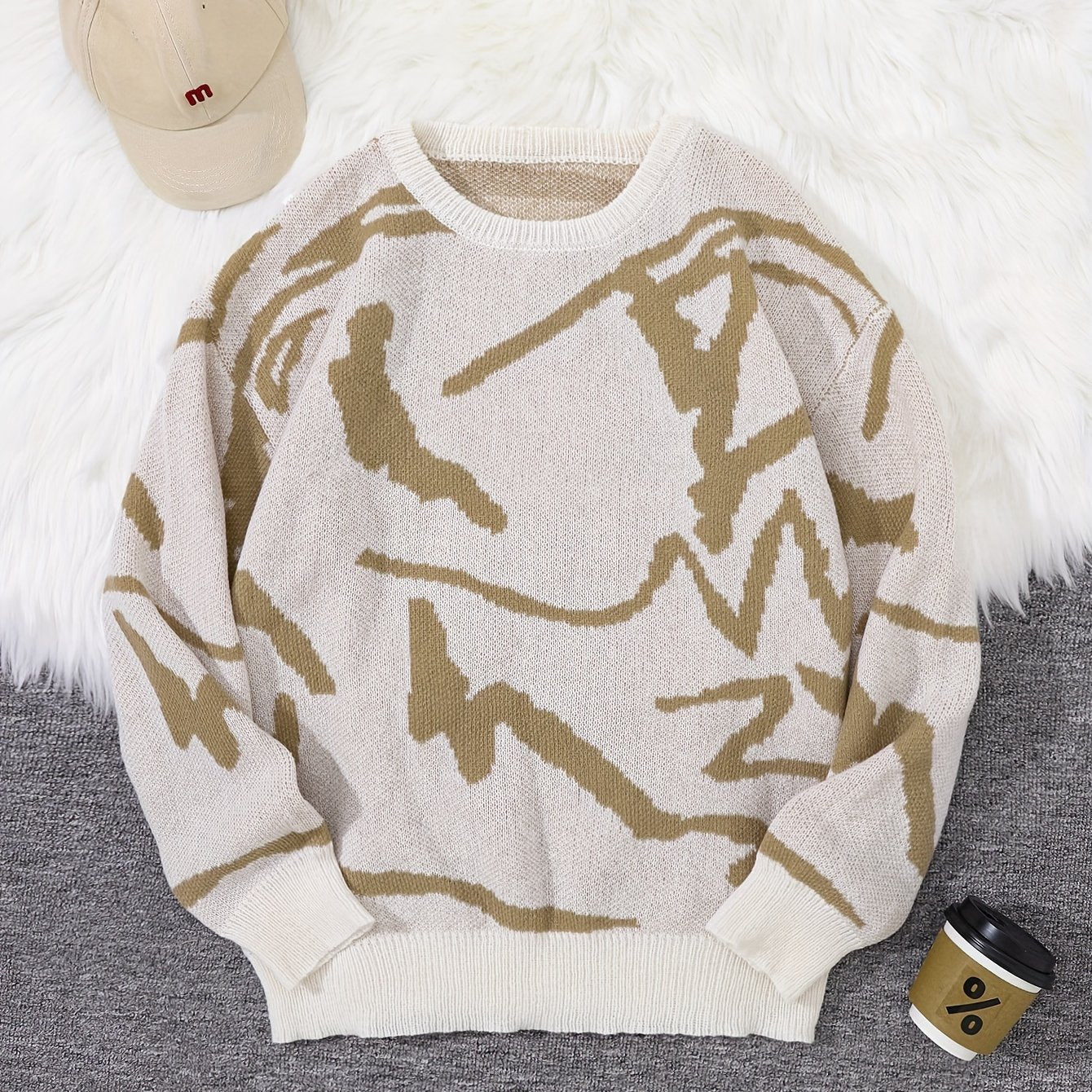 Luca Oversize Herre Trøje med Abstrakt Mønster – Blødt Strik, Moderne Kunstnerisk Stil