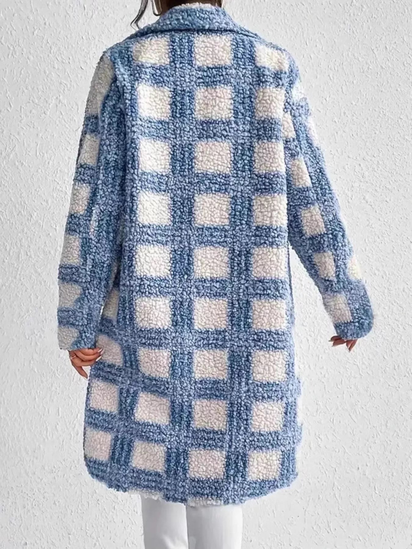 Nadia Manteau Long Femme Bouclette – Motif Géométrique, Coupe Fluide & Style Moderne