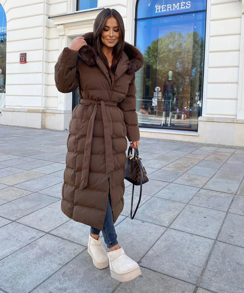 Eleva Damen langer Mantel – warme, wasserabweisende Winterjacke mit Kapuze & elegantem Schnitt