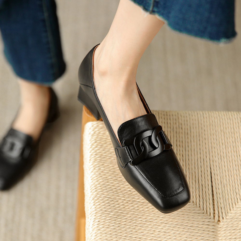 Evrynth Mocassins Femme – Chaussures Mary Jane en Cuir avec Talon Chunky & Confort