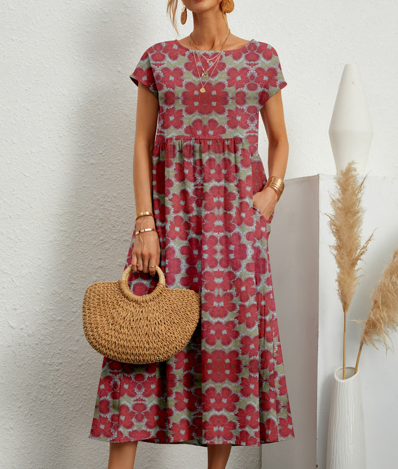 Robe Midi Femme Frances – Élégante Robe Fleurie en Tissu Respirant avec Coupe Féminine