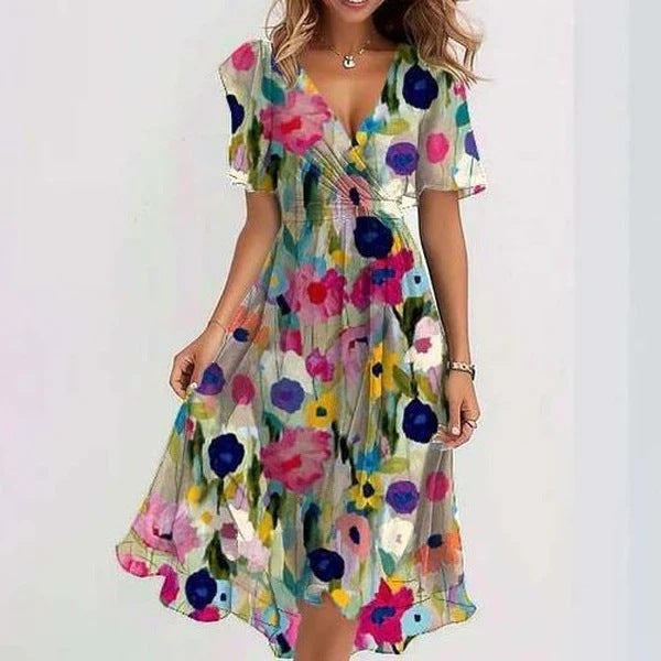 Aimee Robe Midi Femme – Coupe Flatteuse avec Imprimé Floral Vibrant & Confort Respirant