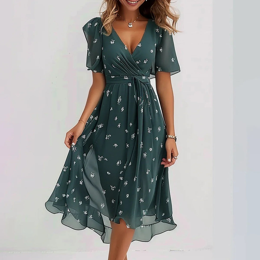 Aimee Robe Midi Femme – Coupe Flatteuse avec Imprimé Floral Vibrant & Confort Respirant