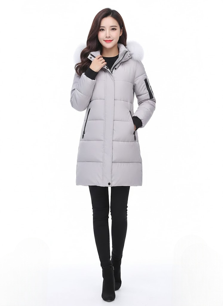 Andrea Doudoune Longue Femme – Design Matelassé, Capuche Fausse Fourrure & Style Urbain