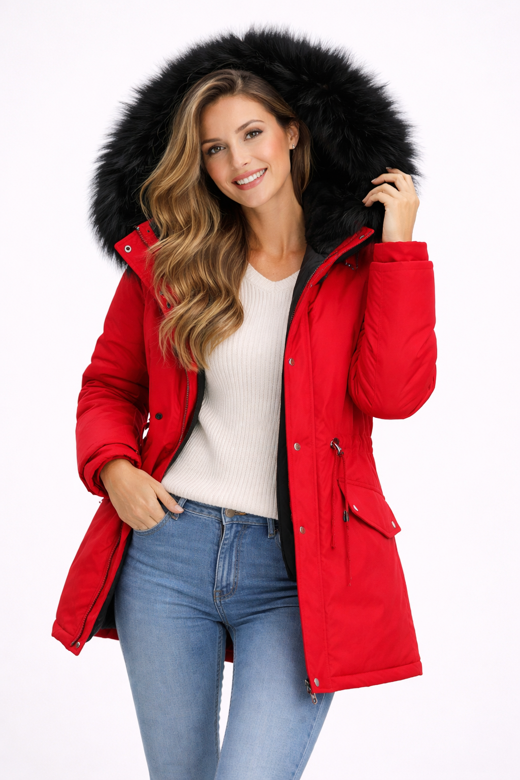 Angelica Damen-Winterparka – Mittellanger Schnitt, Kapuze mit Kunstpelz & Stadtstil