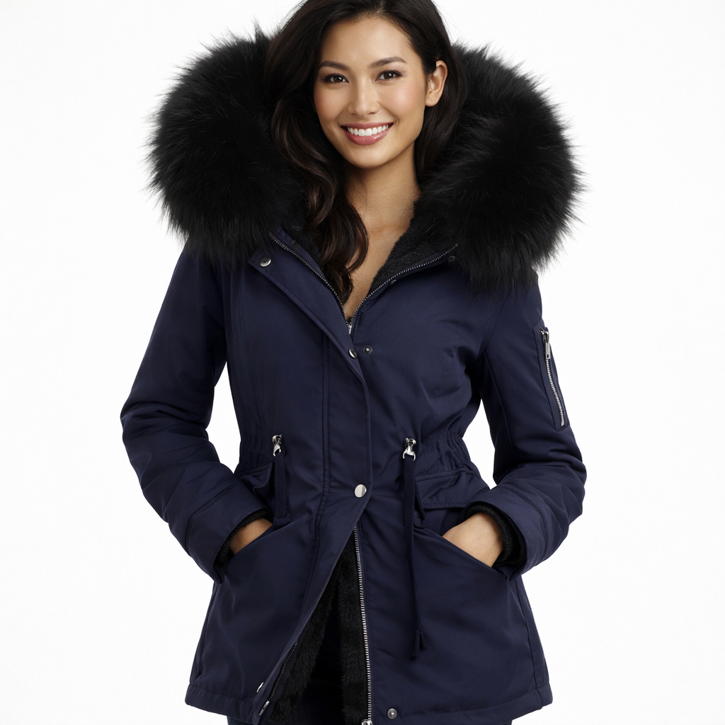 Angelica Damen-Winterparka – Mittellanger Schnitt, Kapuze mit Kunstpelz & Stadtstil