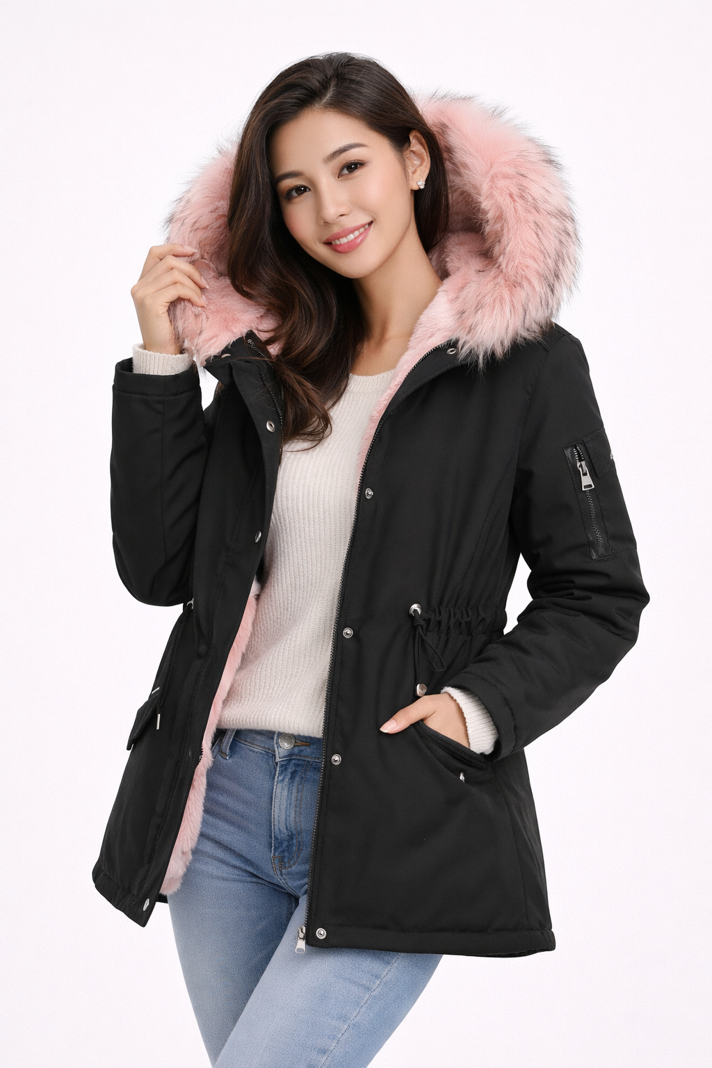 Angelica Damen-Winterparka – Mittellanger Schnitt, Kapuze mit Kunstpelz & Stadtstil