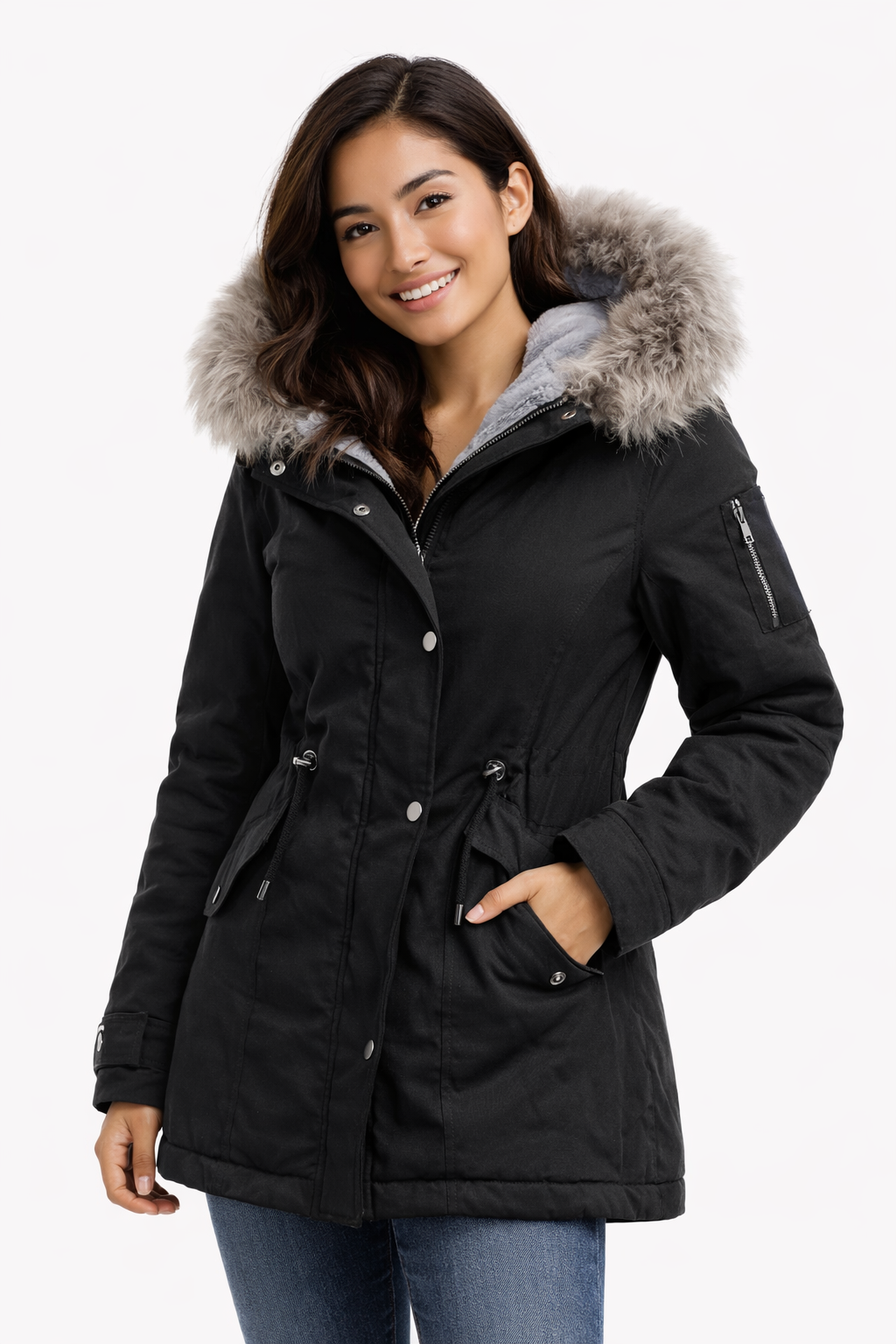 Angelica Damen-Winterparka – Mittellanger Schnitt, Kapuze mit Kunstpelz & Stadtstil