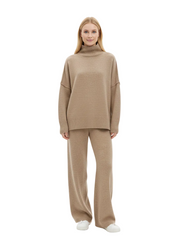 Aria Ensemble Loungewear Dame – Sæt Blødt Strik med Høj Hals & Vide Bukser