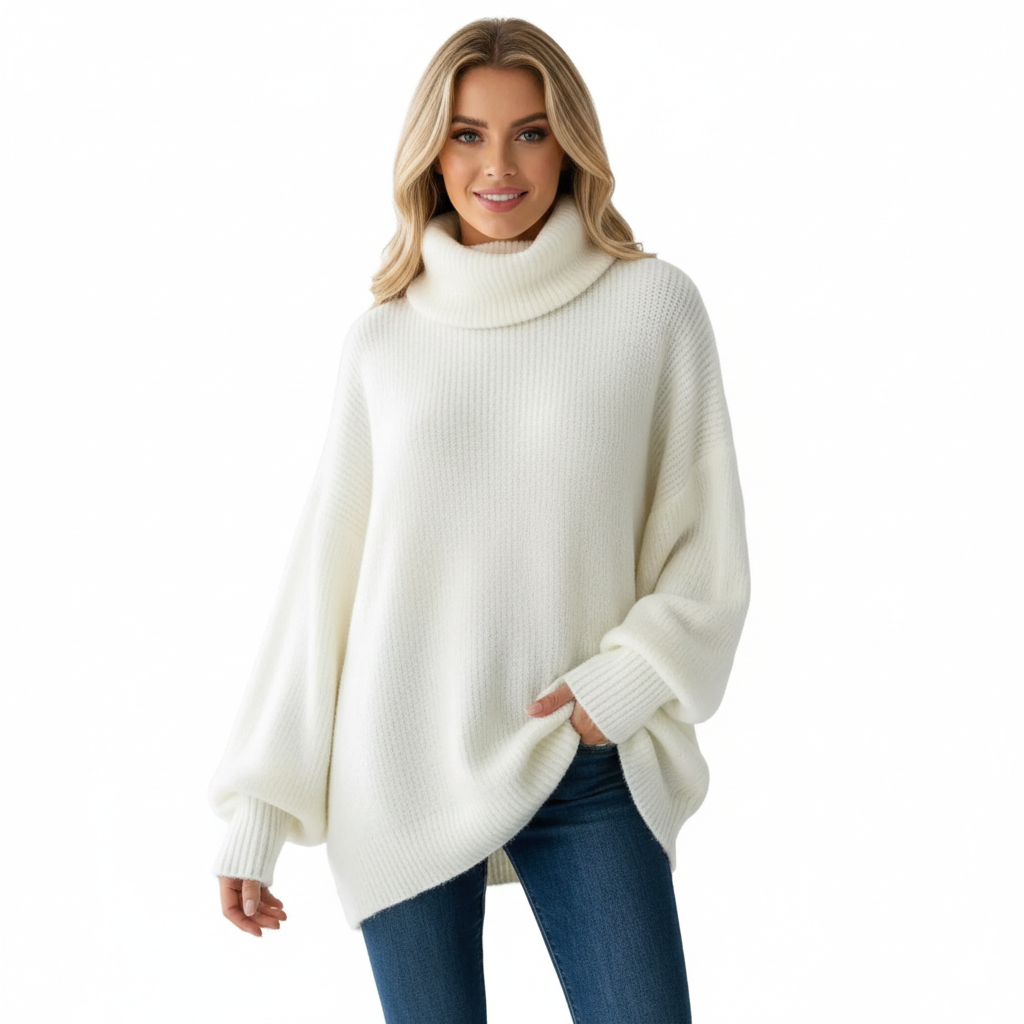 Ashley Pull Col Roulé Oversize Femme – Coupe Ample, Manches Longues & Confort Hiver