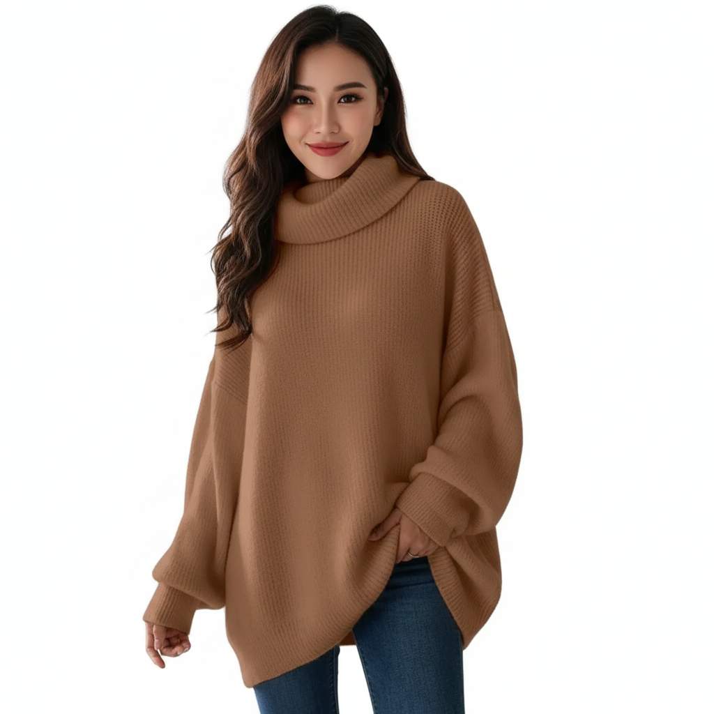Ashley Pull Col Roulé Oversize Femme – Coupe Ample, Manches Longues & Confort Hiver