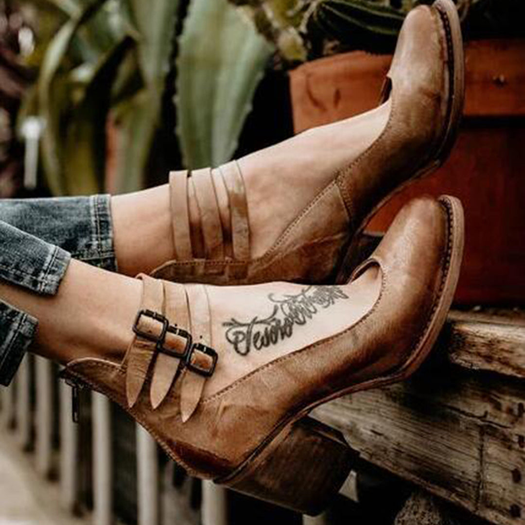 Tacones de mujer Sage: tacones de cuero vegano gruesos con un diseño cómodo y diseño de moda