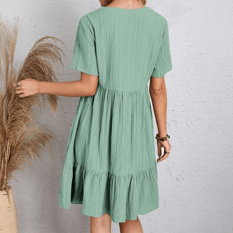 Audrey Robe Mini Femme – Robe d’Été Légère avec Col V et Manches Courtes pour plus de Confort