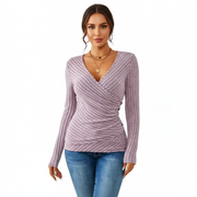 Aurora Dame V-hals Top – Elegant Strækbar Figurformende Top med Silkeagtigt Stof