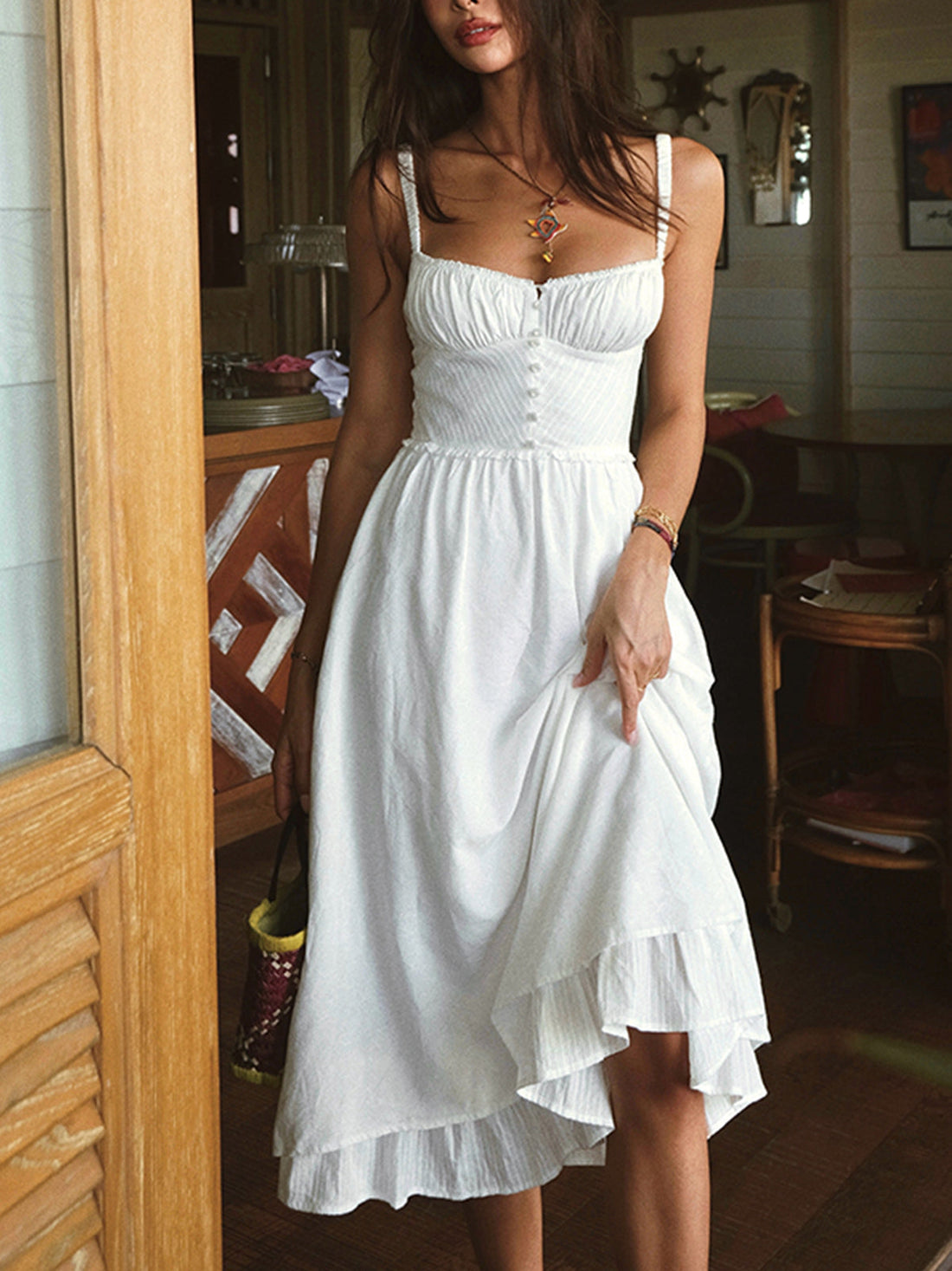 Robe Midi Femme Charlie – Élégante Robe Cami avec Ourlet à Volants & Coupe Élancée