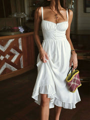 Women's Midi Dress Charlie – Elegant Cami Dress with Ruffled Hem & Slim Fit