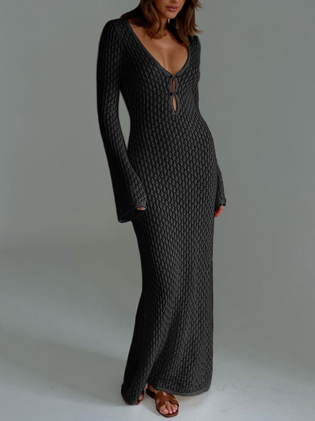 Callie Women's Beach Dress-Maxi Copertura leggera con maniche lunghe e schiena nuda