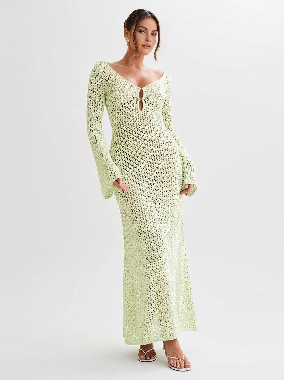 Callie Women's Beach Dress-Maxi Copertura leggera con maniche lunghe e schiena nuda