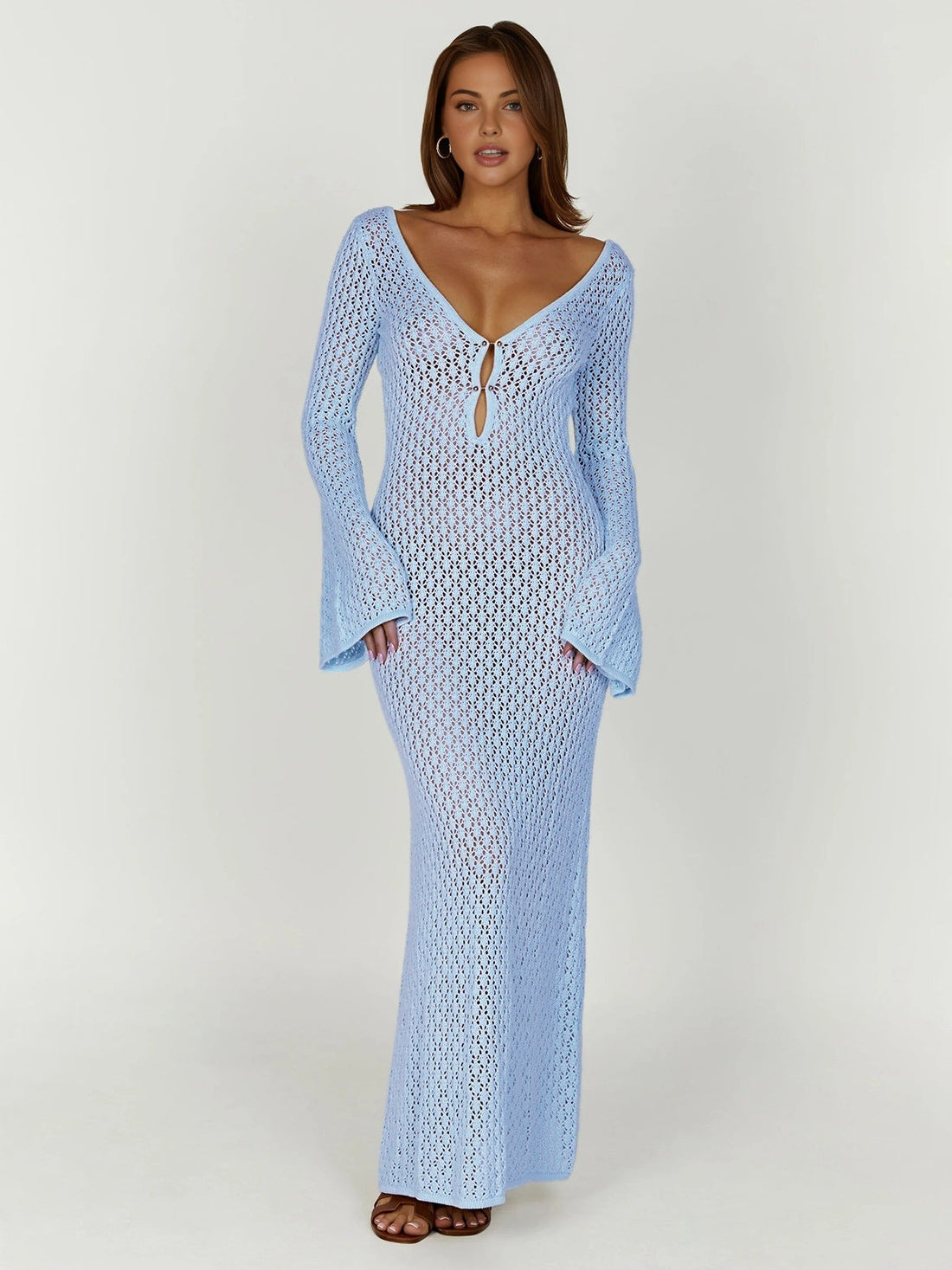 Callie Women's Beach Dress-Maxi Copertura leggera con maniche lunghe e schiena nuda