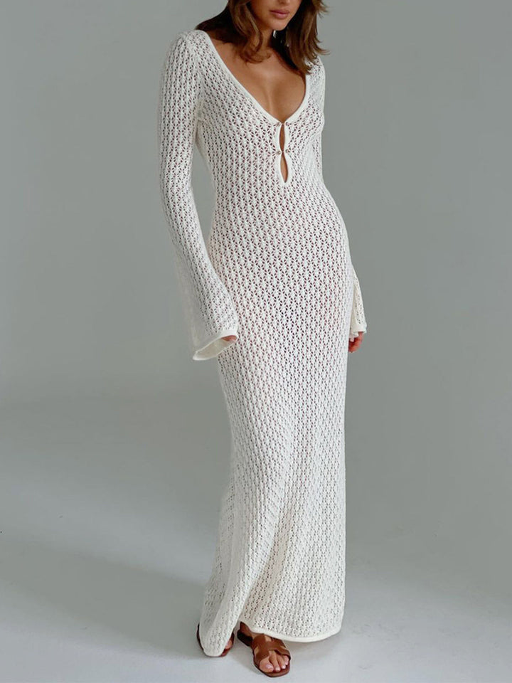 Robe de Plage Femme Callie – Maxi Cover-Up Légère avec Manches Longues & Dos Nu