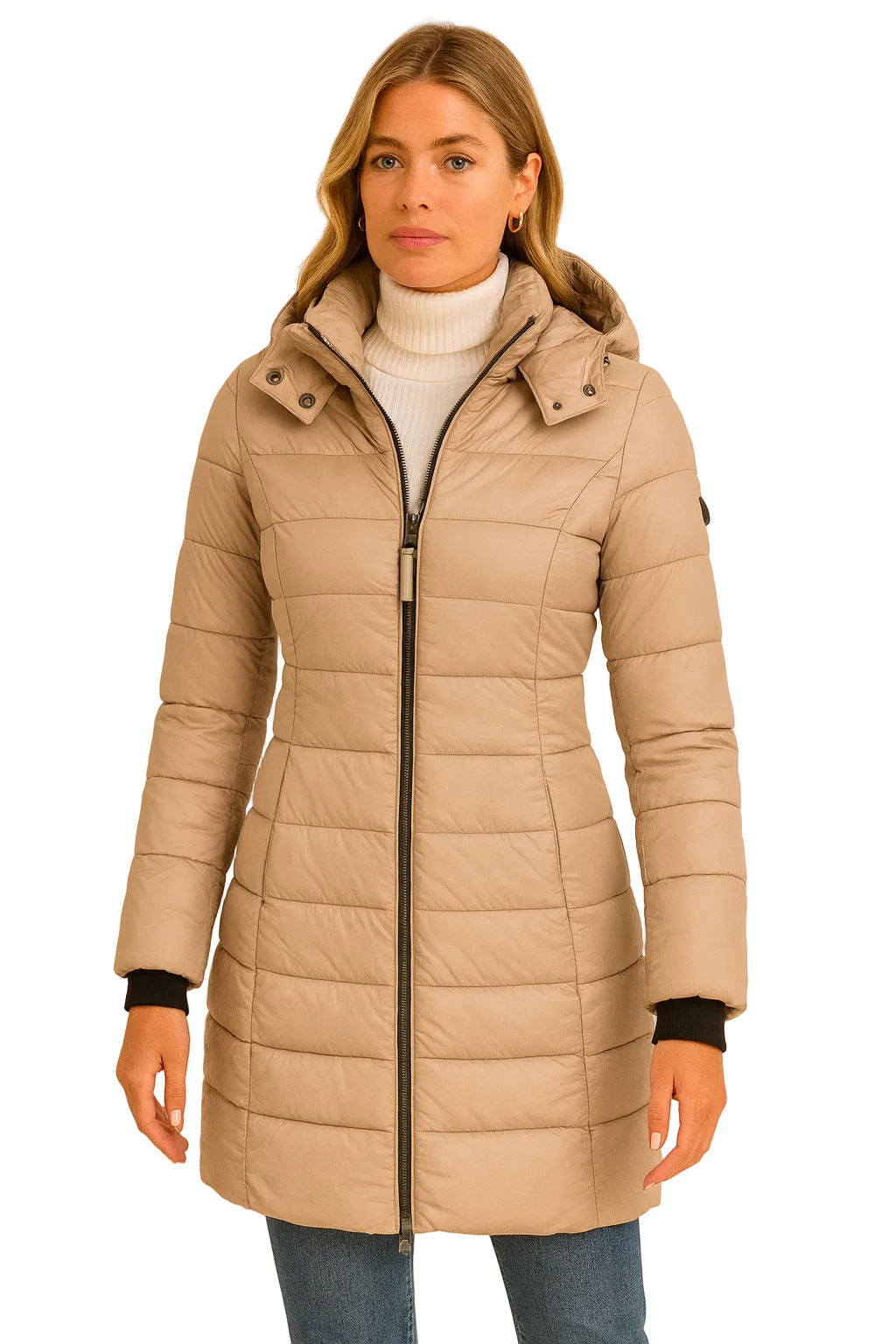 Resee Manteau Long Matelassé Femme à Capuche – Coupe Cintrée & Chaleur Élégante