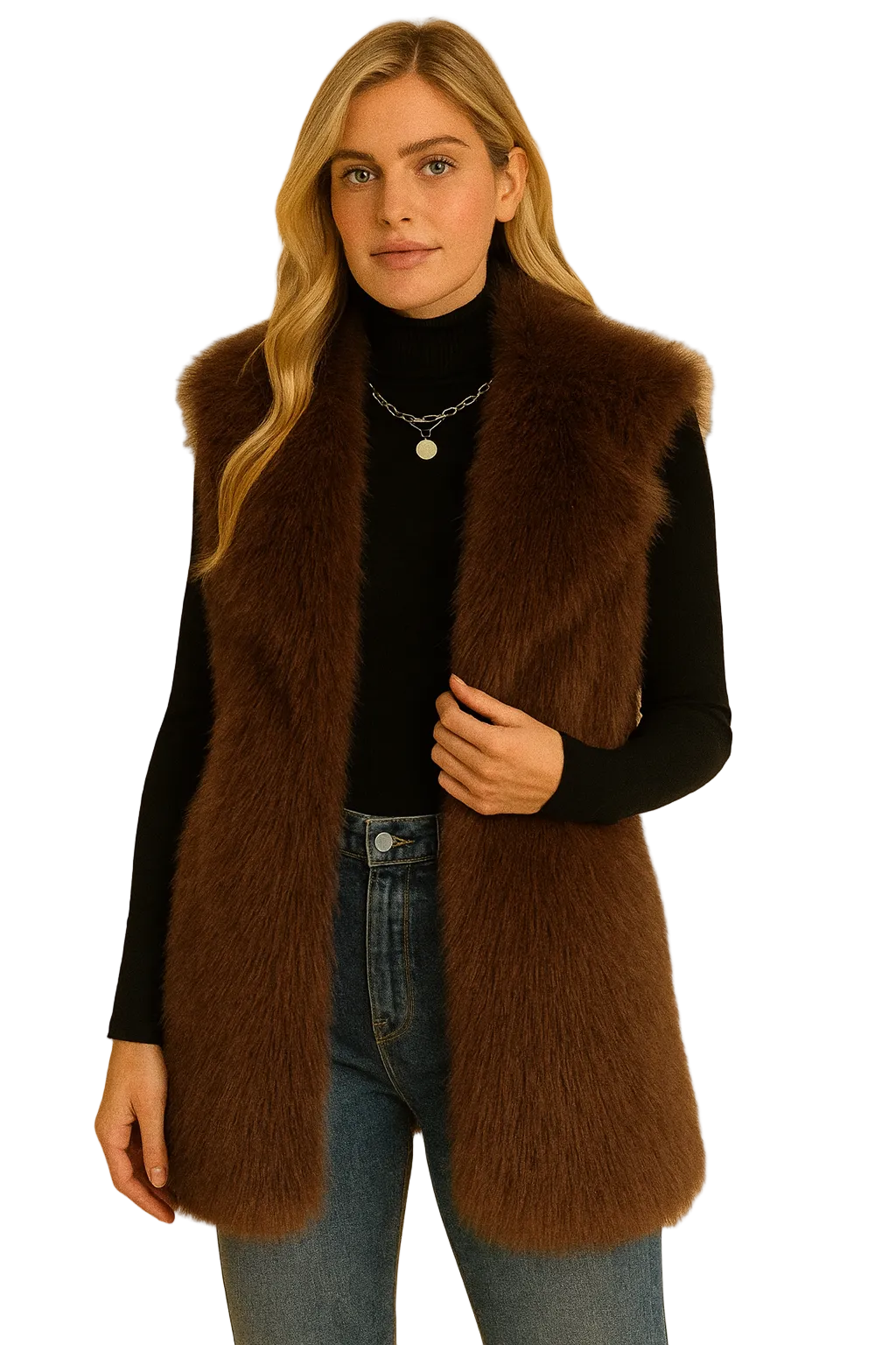 Hadiyah Gilet Femme en Fausse Fourrure Luxe – Coupe Longue & Chaleur Élégante