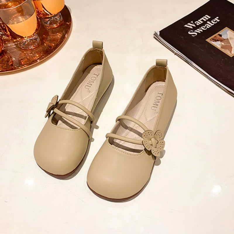 Clara Ballerines Femme – Chaussures Élégantes à Fleur Délicate & Double Bride Confortable