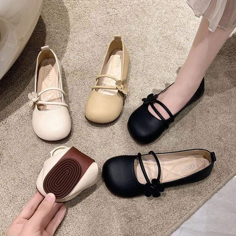 Clara Ballerines Femme – Chaussures Élégantes à Fleur Délicate & Double Bride Confortable