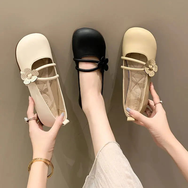 Clara Ballerines Femme – Chaussures Élégantes à Fleur Délicate & Double Bride Confortable