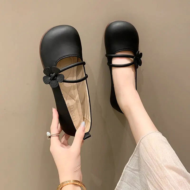 Clara Ballerines Femme – Chaussures Élégantes à Fleur Délicate & Double Bride Confortable