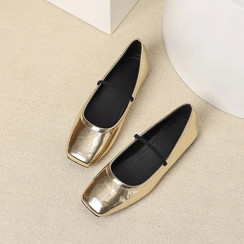 Maggie Ballerines Femme – Chaussures Métallisées à Bout Carré Élégantes & Modernes