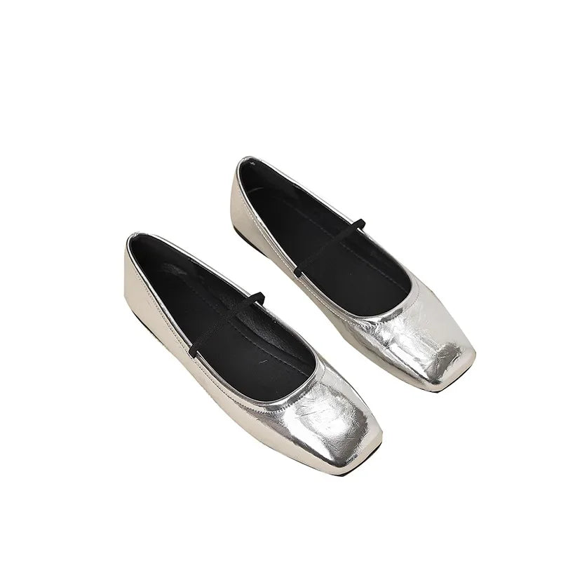 Maggie Ballerines Femme – Chaussures Métallisées à Bout Carré Élégantes & Modernes