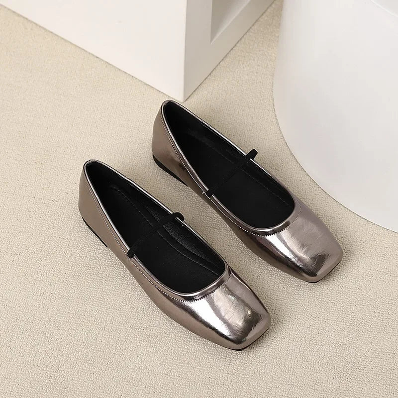 Maggie Ballerines Femme – Chaussures Métallisées à Bout Carré Élégantes & Modernes