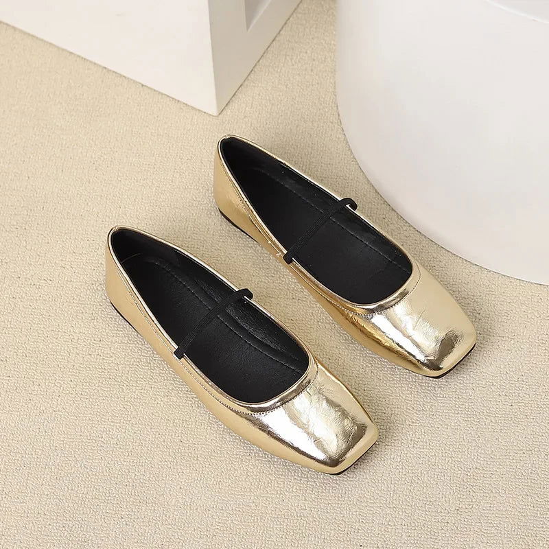 Maggie Ballerines Femme – Chaussures Métallisées à Bout Carré Élégantes & Modernes