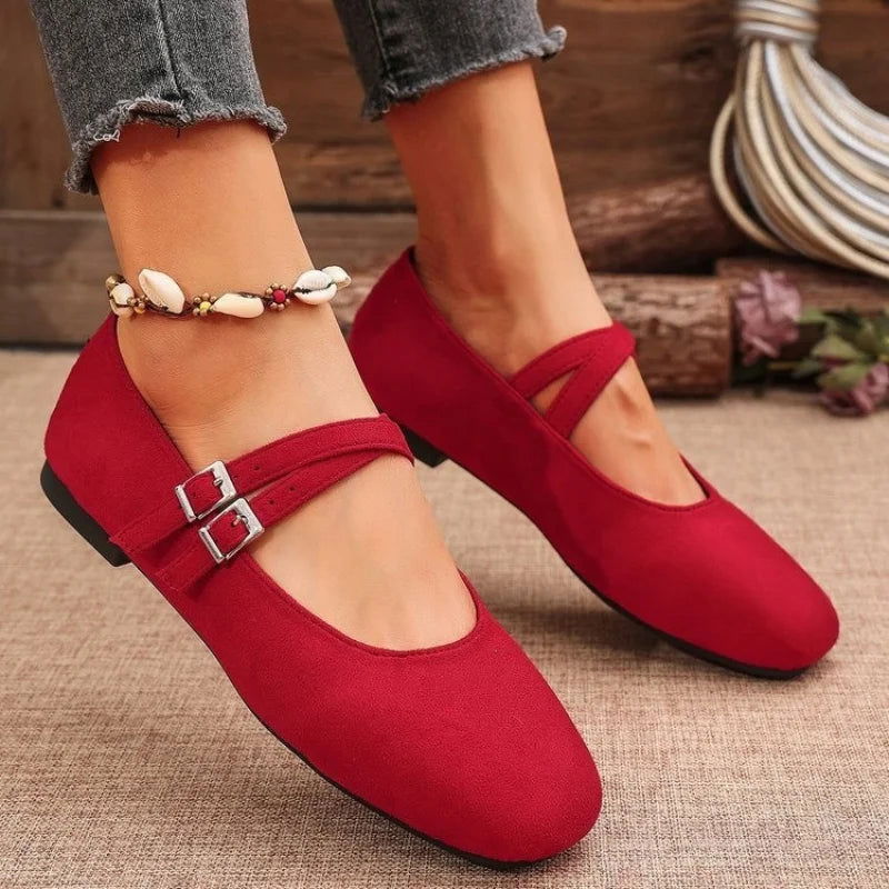 Élise Ballerines Femme – Chaussures Vintage à Doubles Brides & Confort Rembourré