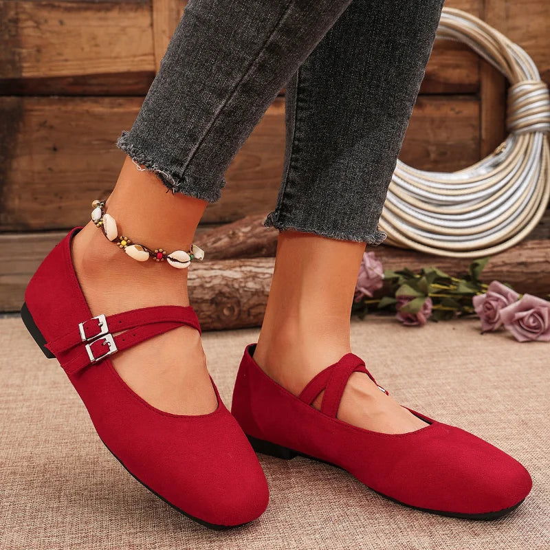 Élise Ballerines Femme – Chaussures Vintage à Doubles Brides & Confort Rembourré