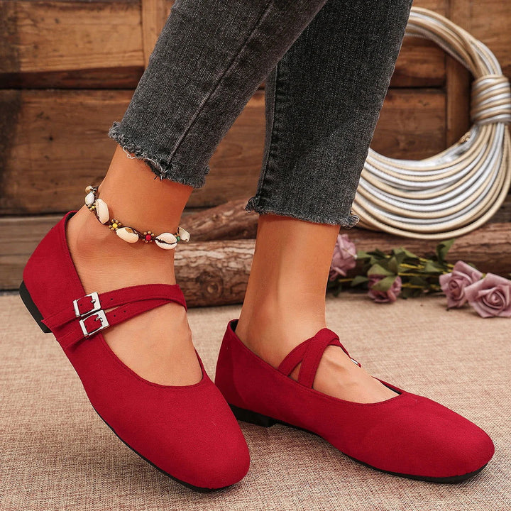 Élise Ballerines Femme – Chaussures Vintage à Doubles Brides & Confort Rembourré