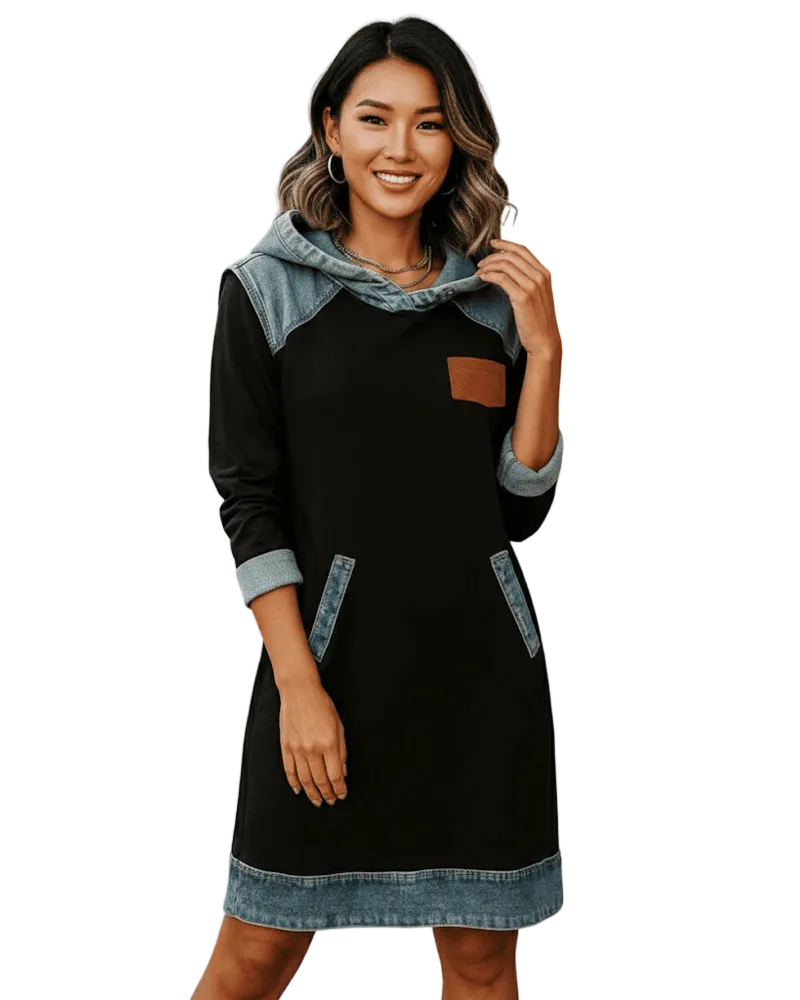 Beatrix Vestaglia Felpata con Cappuccio Donna – Dettagli in Jeans, Taglio Comodo e Stile Cittadino