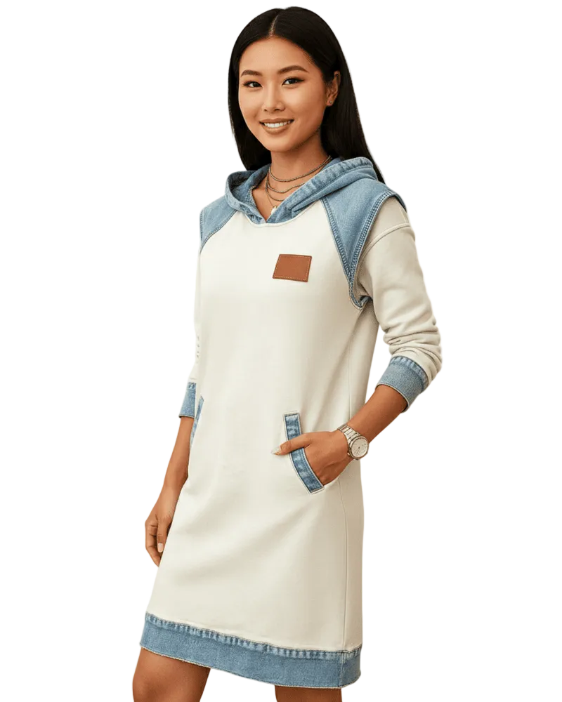 Beatrix Vestaglia Felpata con Cappuccio Donna – Dettagli in Jeans, Taglio Comodo e Stile Cittadino