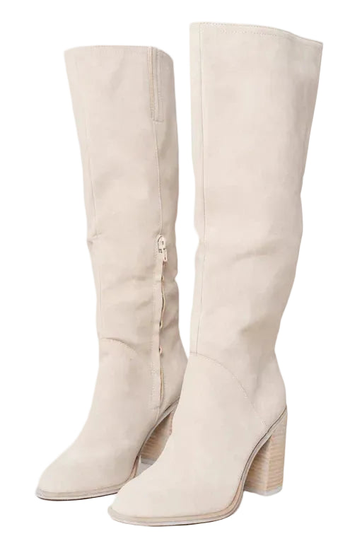 Noemie Bottes Hautes Femme Beige – Bottes Élégantes Confortables en Similicuir avec Coupe Ajustée