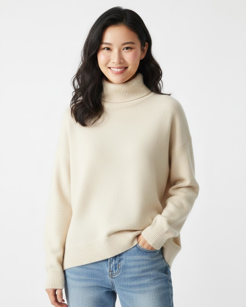 Bellatrix Pull Col Roulé Femme en Cachemire – Maille Ajustée, Élégance Intemporelle