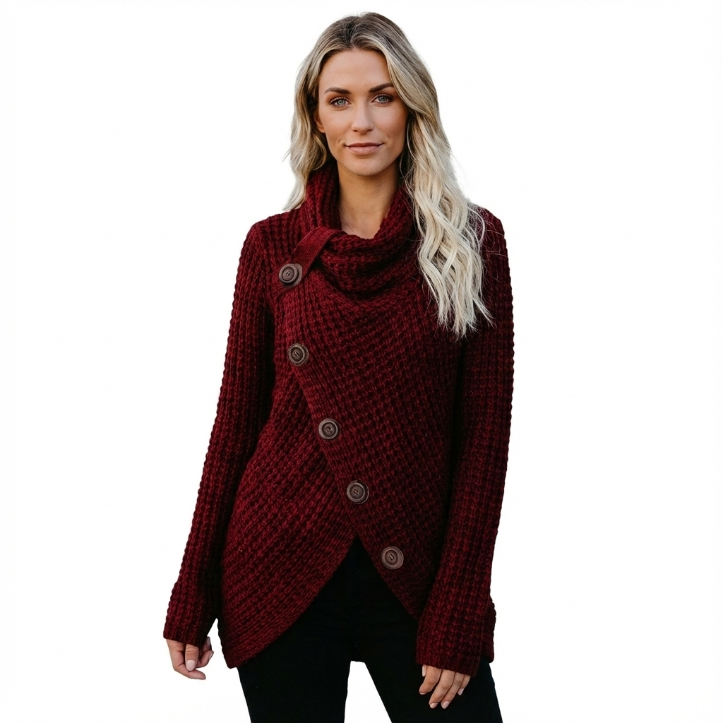 Belle Pull Col Roulé Femme Maille Épaisse – Boutons Décoratifs & Chaleur Hivernale