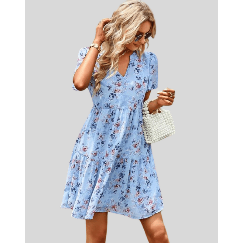 Bettina Robe Mini Femme – Robe d’Été Légère avec Col V et Imprimé Floral Délicat