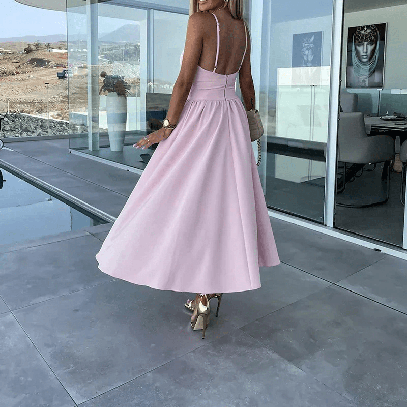 Bibiane Robe Midi Femme – Découpes Modernes, Fente Latérale & Jupe Fluide Légère