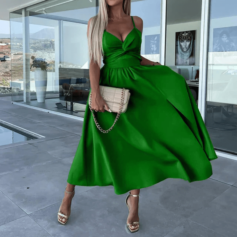 Bibiane Robe Midi Femme – Découpes Modernes, Fente Latérale & Jupe Fluide Légère